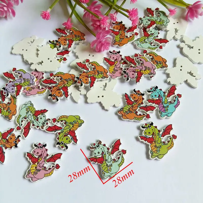 50pcs Mixed Style dinosaur Buttons For Handmade wooden buttons Craft Fit Sewing And Scrapbooking Accessories 2 Holes