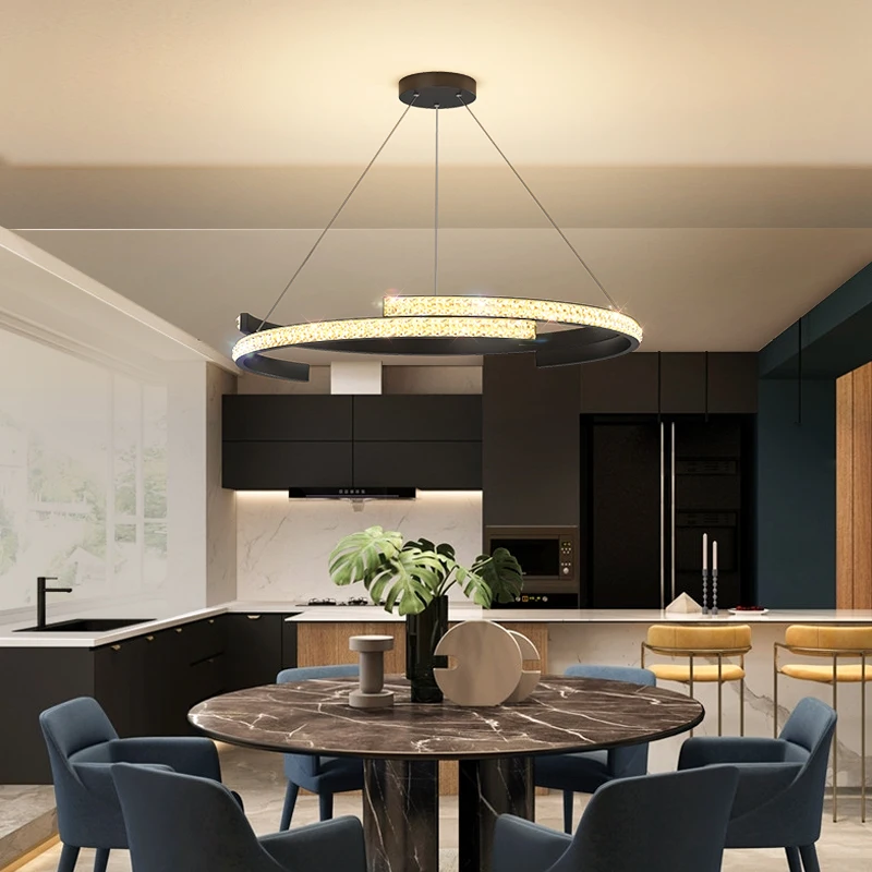 

Modern LED Chandeliers For Dining Hall Black Ring Living Room Loft Hanging Ceiling Lamps Indoor Intelligent Light Home Decor 220