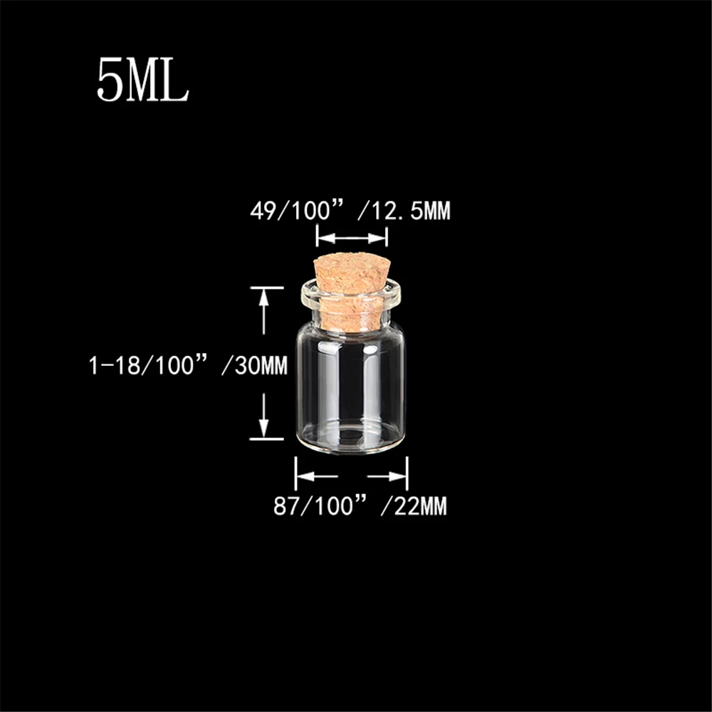 100 Stück 5ml leerer Klarglas behälter mit Kork-Mini-Wunsch parfüm flaschen basteln dekorative nachfüllbare Fläschchen