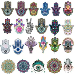 Hamse Hand Fatima Thermal Patches For Clothing DIY Women T-Shirt Hoodies Iron-On Transfer Colorful Hands Yoga Sticker Decor