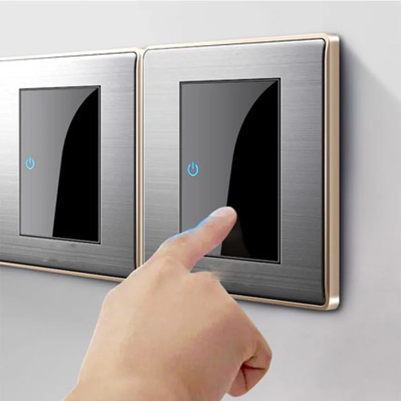 1 2 3 4 Gang 1 Way 2 Way LED Random Click Switch Mirror Acrylic Household Stainless Steel Brushed Panel  Light Switch EU Socket