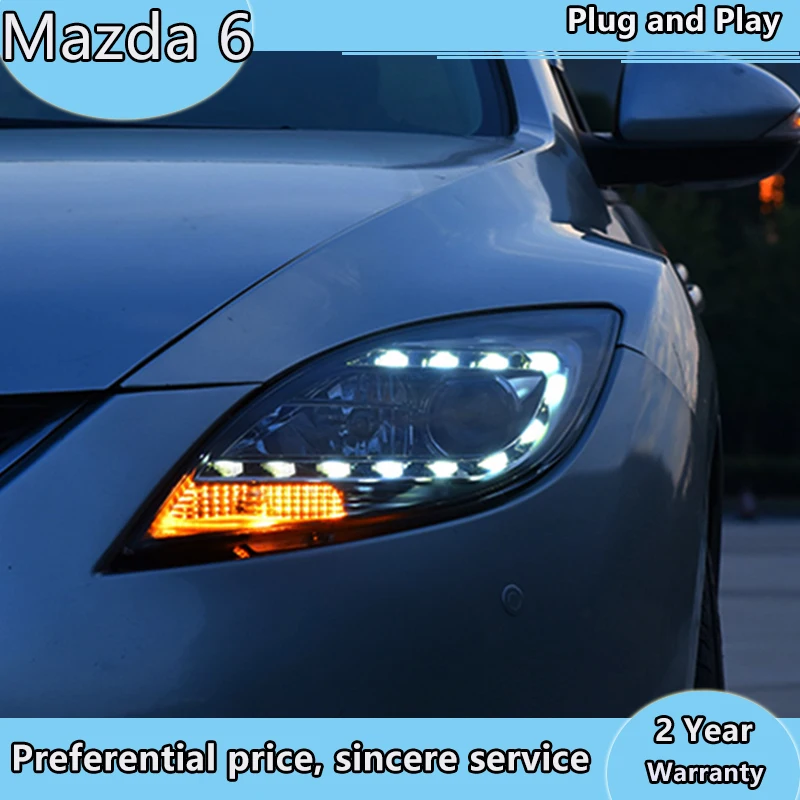 

Автостайлинг для Mazda 6 фар 2004-2013 Mazda6 светодиодный ные фары ангельские глазки DRL Биксеноновые линзы дальний и ближний свет парковка