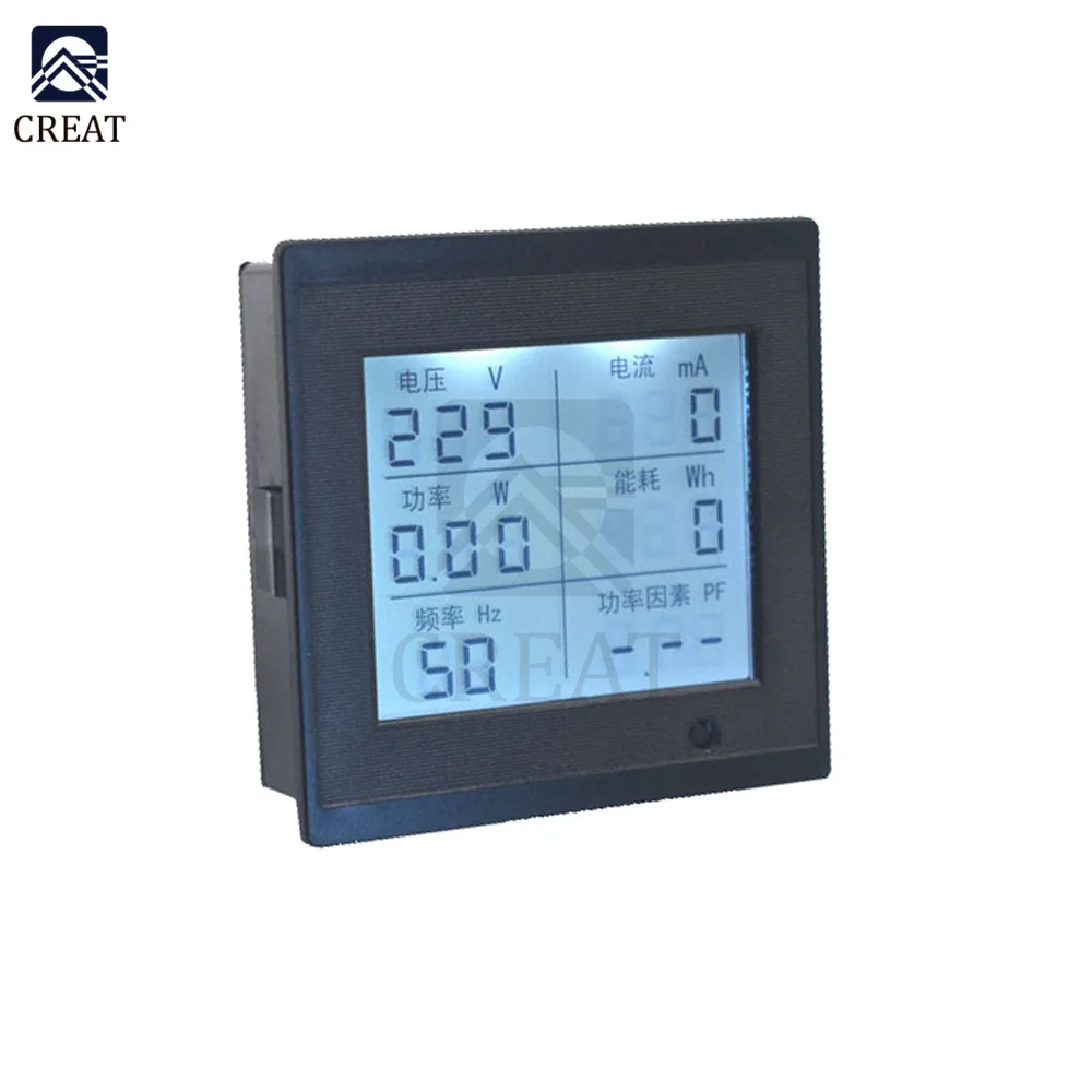 LCD Digital Display AC Voltage Current Power Frequency Meter Power Factor Meter AC80-300V Monitor Household Multi-function Meter