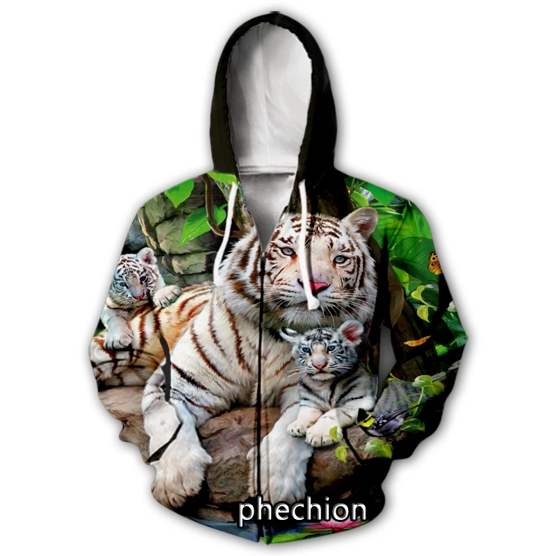 

phechion New Men/Women 3D Printed Animal Tiger Casual Zipper Hoodies Fashion Men Loose Sporting Zip Up Hoodies J18