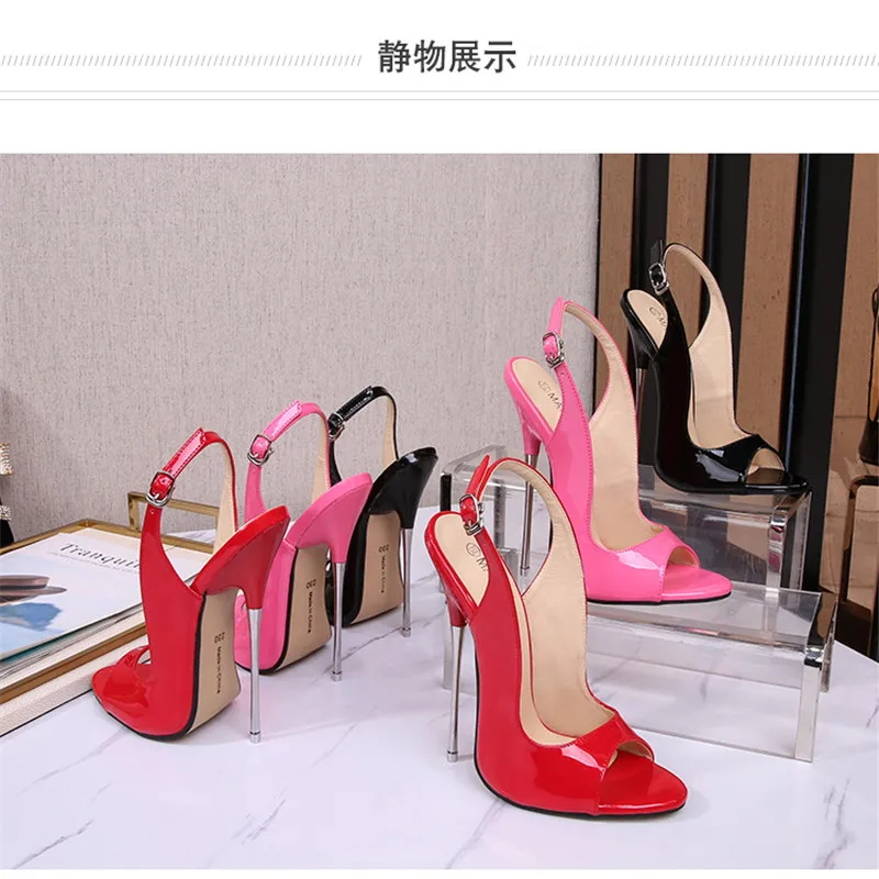 16cm Extreme High Heels Sandals Ankle Strap Sexy Pumps Peep Toe Fetish SM Cosplay Show Drag Queen Cross Dresser Unisex Shoes