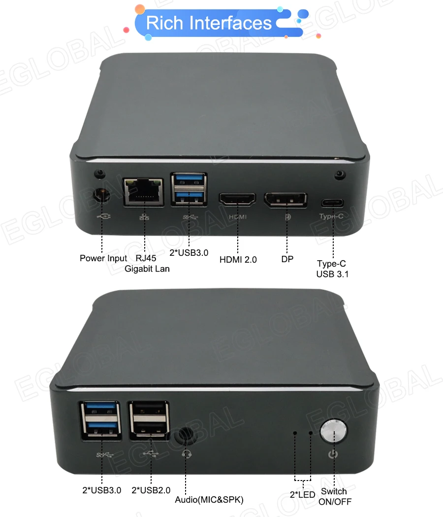 [Intel Core I7-8565U I5-8265U Quad Core] Eglobal Nuc Mini PC i7 Windows 10 Pro 2*DDR4 M.2 NVMe AC WiFi Micro Computer HDMI2.0 DP