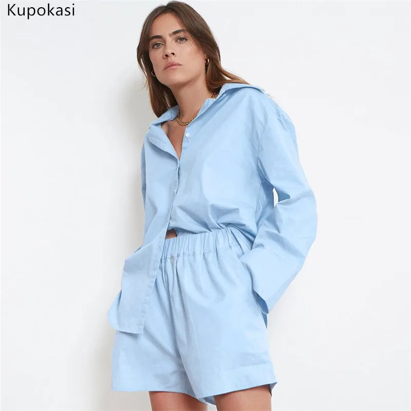 

Kupokasi Cotton Women Pajamas Casual Turn-down Collar Sleepwear Woman Solid Summer Pyjama Shorts Female Homewear Lounge wear