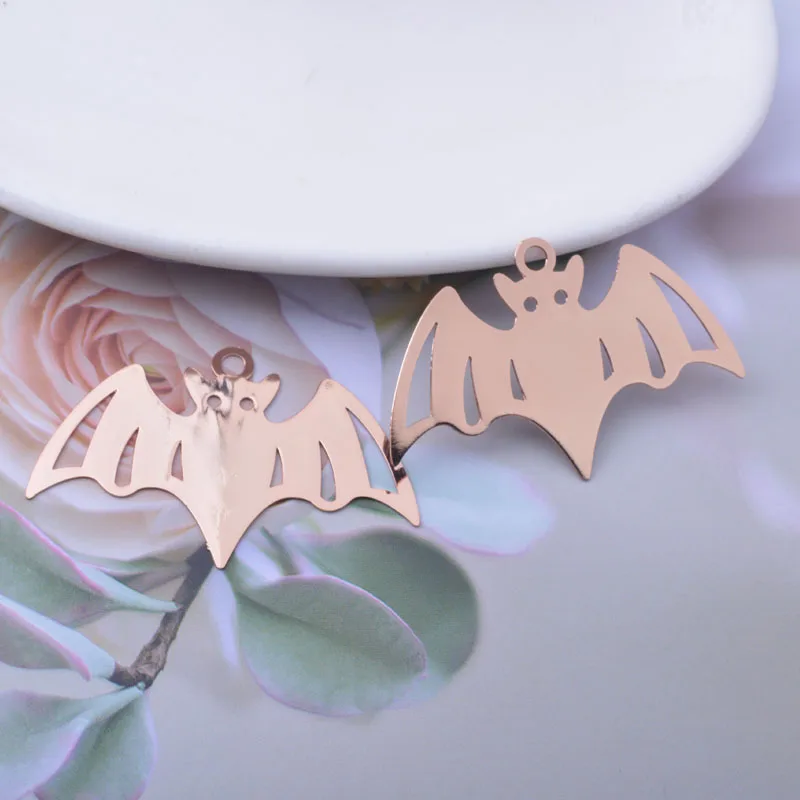30 Stück AB6841 27*41mm Halloween-Anhänger aus Messing in Roségold- und Silberfarbe, Fledermaus-Anhänger zur Herstellung von Halsketten und Ohrringen – Detail 7