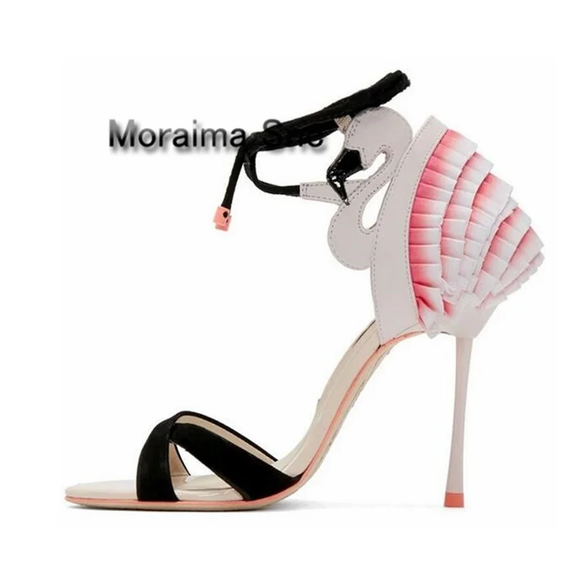 Moraima-Sandalias con diseño de flamencos para mujer, zapatos de tacón alto con correa en el tobillo, bonitos, para fiesta, Verano