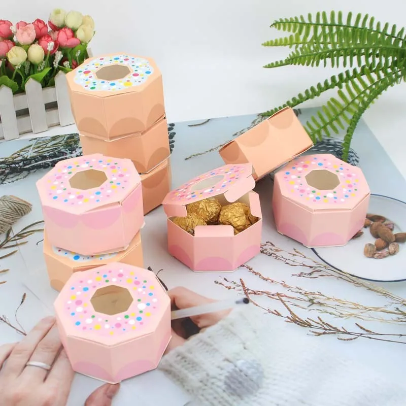 6PCS Donuts Gift Bags Candy Cookies Packaging Supplies DIY Kraft Paper Boxes Kids Gift Birthday Wedding Party Decoration