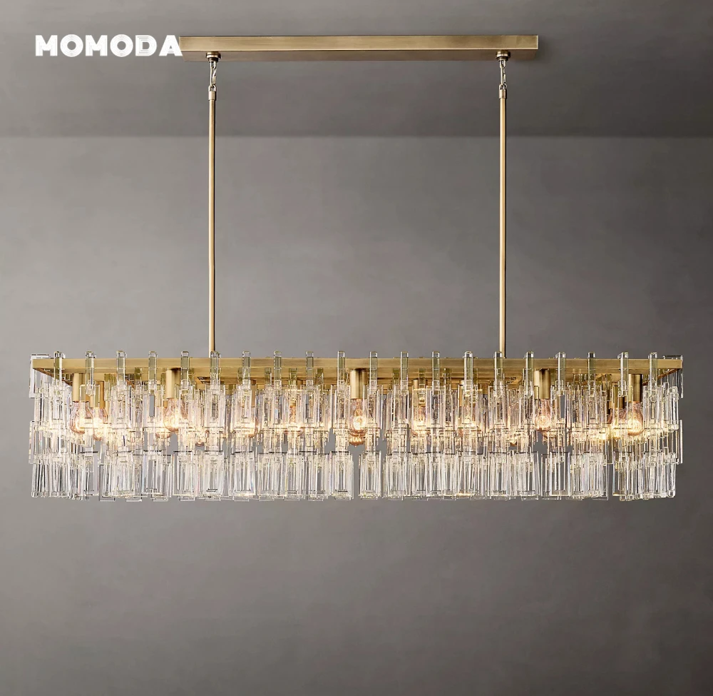 Modern Crystal Chandeliers Marignan Rectangular Chandelier Light Fixture Dining Room Living Room Kitchen Island Hanging Lamps