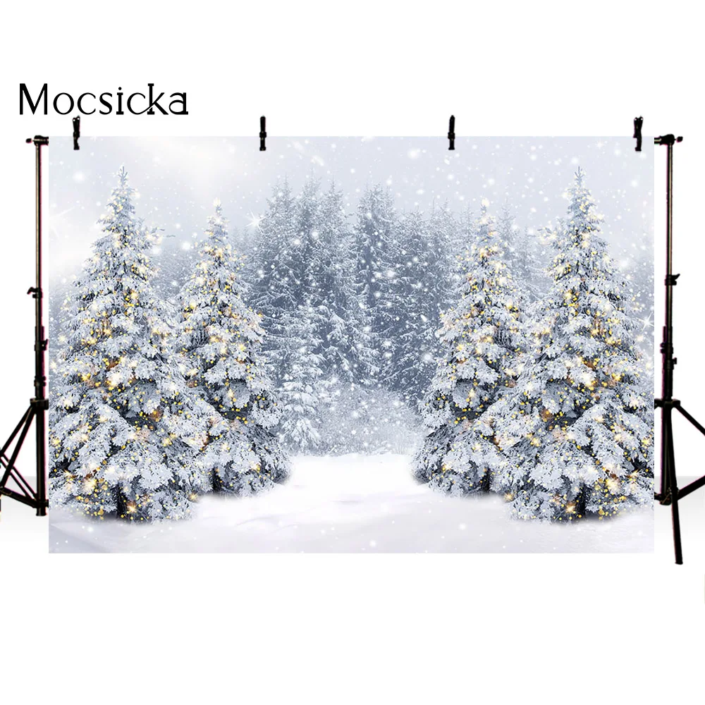 Winter Snow Christmas Scenery Background for Photography White Forest Snowfield Children Kids Portrait Photoshoot Props Decor