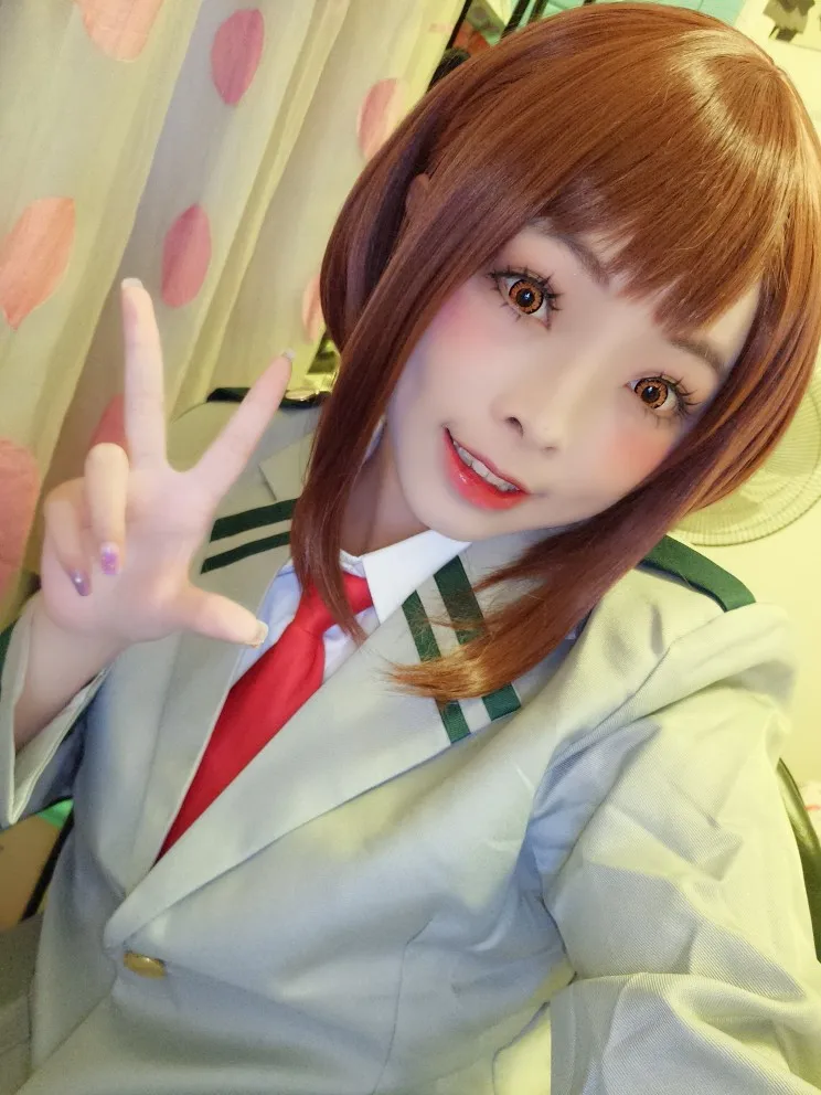 Anime My Hero Academia Ochako Uraraka Wigs Short Brown Bob Heat Resistant Cosplay Costume Wig + Wig Cap image 2