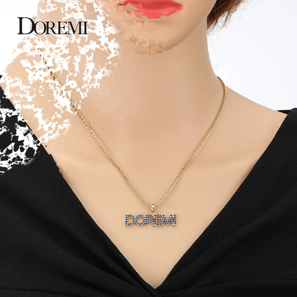 DOREMI 4Colors 3A Zircon Personalized Custom Name Necklace for Women Men Pendant Stone Chain Zirconia Necklace 4mm Cuban Chain