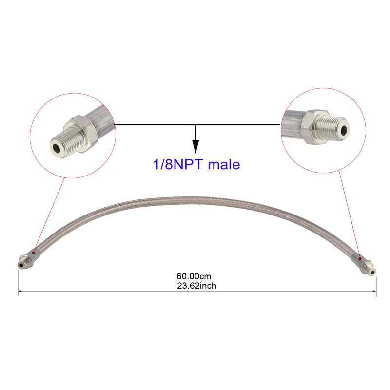 Hoge Druk Buis Hp Roestvrij Staal Gevlochten Slangen 300bar/4500psi 1/8NPT Mannelijke Verbinding 60Cm Lange