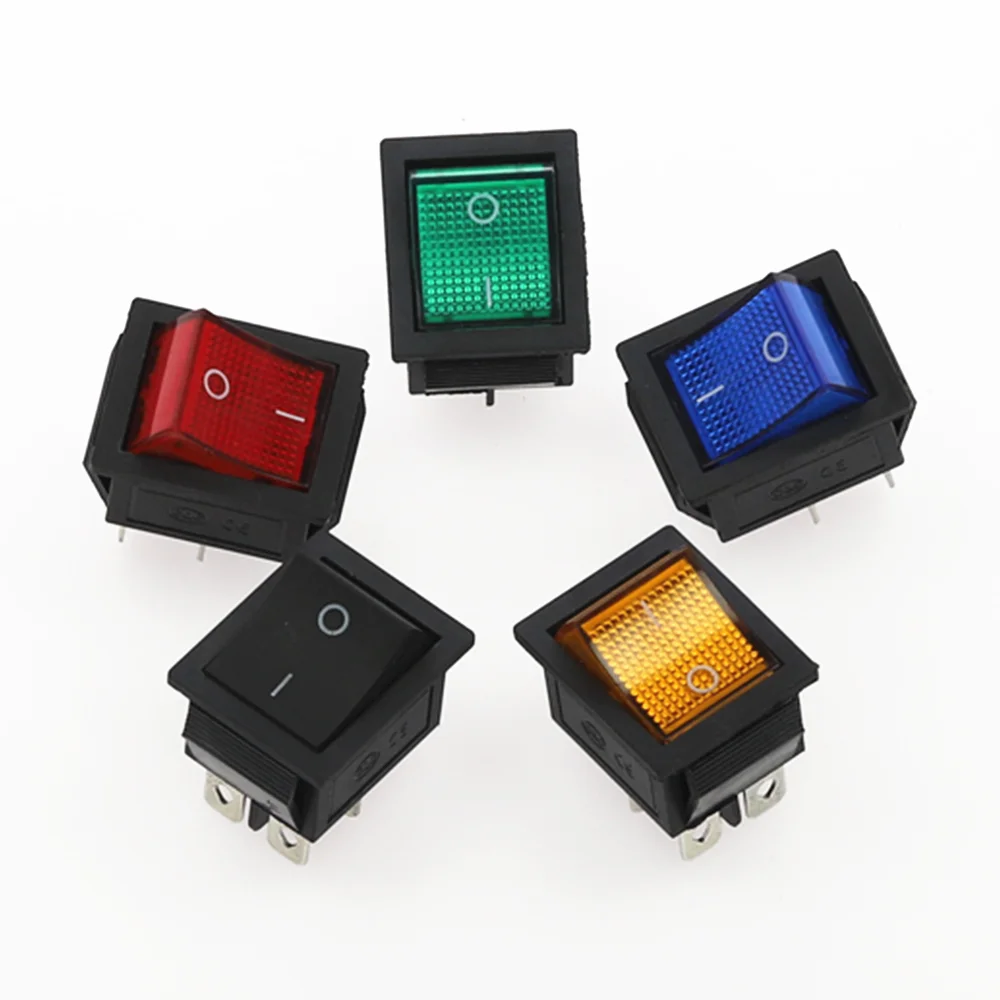 5Pcs KCD4 Rocker Switch Power Switch Self-Lock 2 Position 4 Pins With Light 15A 250VAC/20A 125VAC 32*25mm