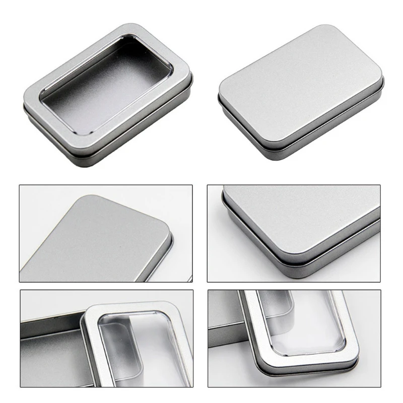 Clear Window Top Metal Tin Can Box Silver Blank Storage Case Crafts Survival Kit