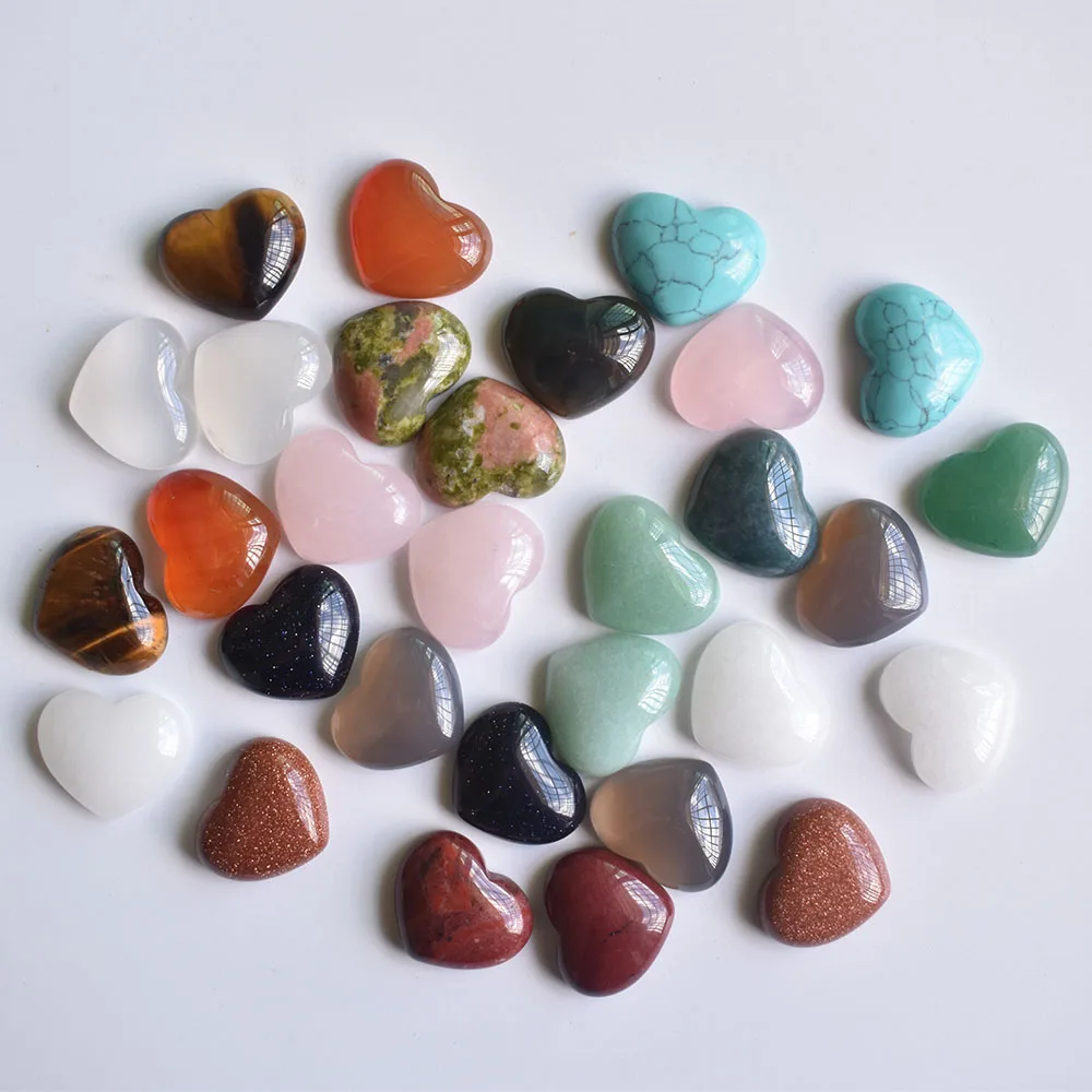 

2020 new top quality Assorted natural stone heart shape cab cabochons beads for jewelry making 15x18mm wholesale 30pcs/lot free