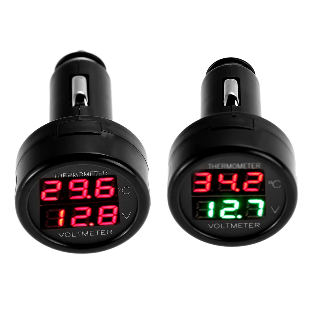 12V 24V Digital Car Voltmeter Thermometer Cigarette Lighter Style 2 in 1 Battery Monitor Voltage Temperature Meter