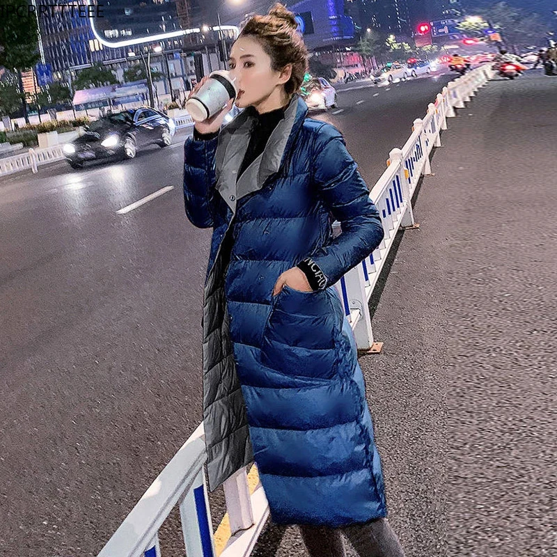 Autumn Winter Female Women Long Coats Double Sided Coats Jacket Women Ultra Light 90% White Duck Down Jacket Slim Down Coat