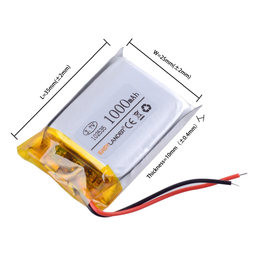 

10pcs/Lot 3.7V 1000mAh 102535 Rechargeable Lithium Li-ion Polymer Battery 102435 Batteries