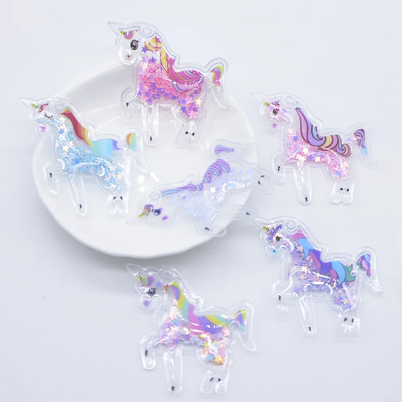 12Pcs 45*43mm Printed Colorful Unicorn Sequins Appliques for DIY Clothes Patches Headwear Clips Bow Pendant Decor Accessories