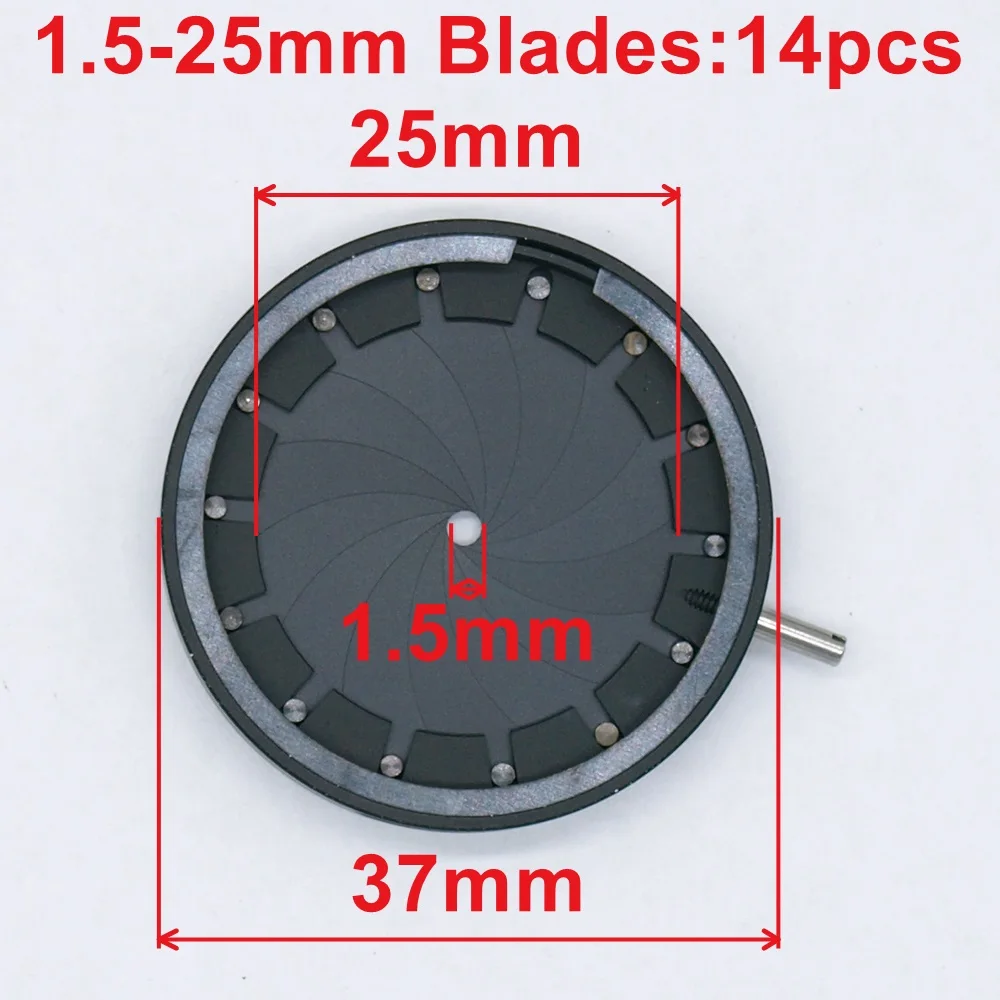 1pcs 1.5-25mm Adjustable Zoom Optical Iris Diaphragm Aperture Condenser with 14 Blades for Digital Camera Microscope Adapter