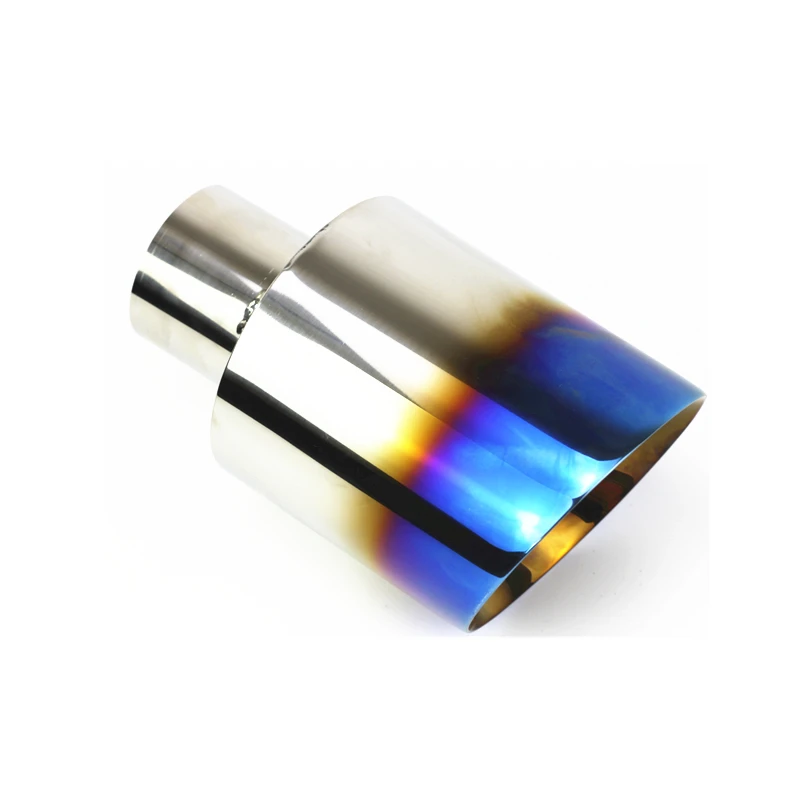 Reejim 63*114*195 Slanted Cut Outlet Blue Burnt  Slanted Stainless Steel Universal Car Muffler Tip Car Exhaust Tip  Car-Stying