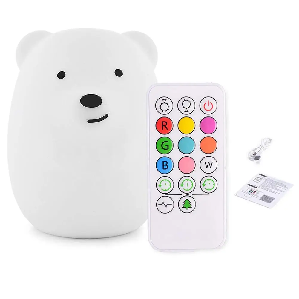 Bear Owl Shape Remote Control LED Nursery Night Light Kids Baby Silicone Pat Color Change Lamp Ночник