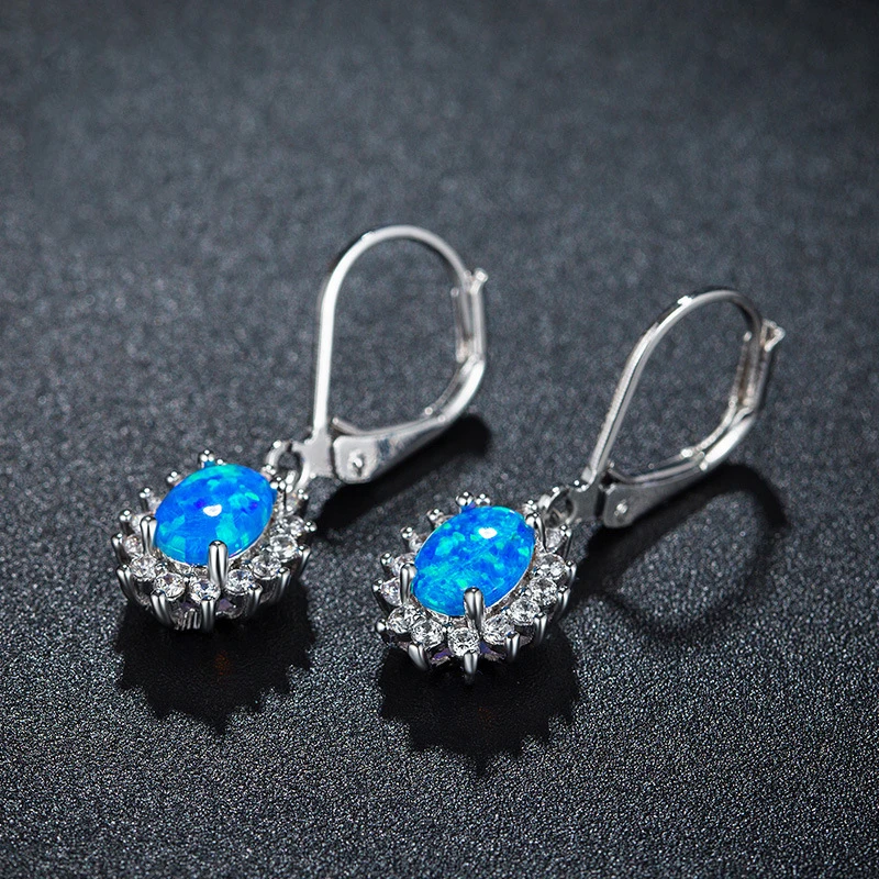 Elegant Female Fashion earring Simple Imitation Opal Blue Oval Earrings White Ear Hook Women Wedding Christmas Jewelry Gifts