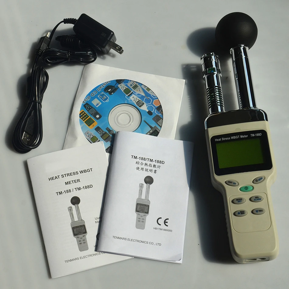 TM188D ใหม่ Professional คุณภาพสูงความถูกต้องความร้อน WBGT Meter Quick-Response จอแสดงผล LCD อุณหภูมิความชื้น