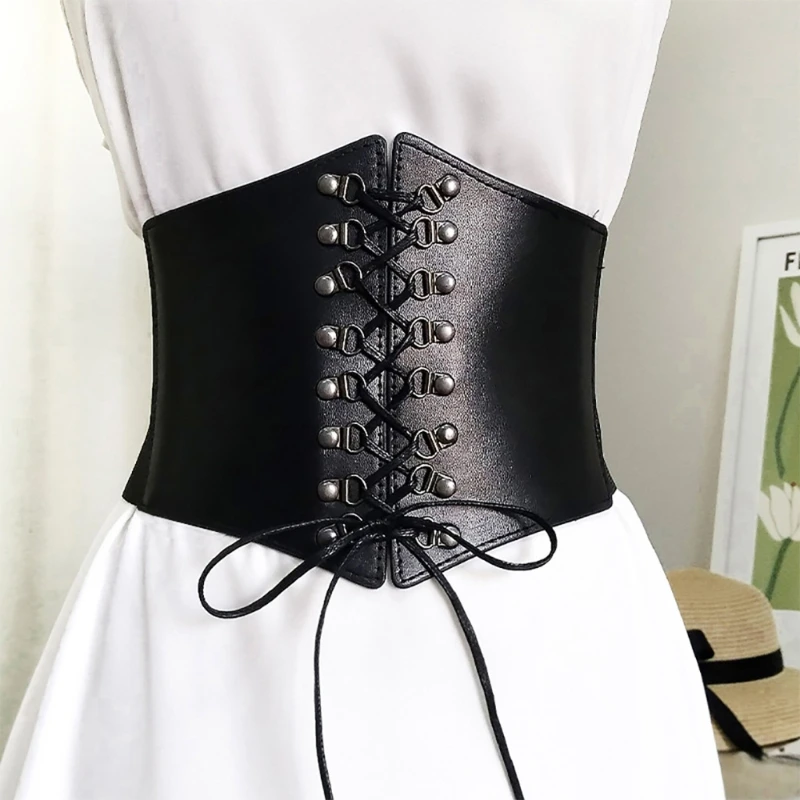 Steampunk Underbust Corset Buckle Punk Black Wide Waistband Slimming Body Belt Hiphop Rock Nightclub Sexy Jeans Dress High Waist