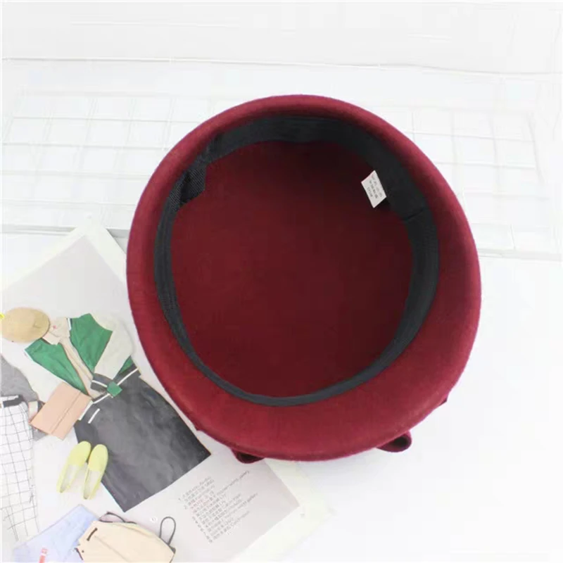 2019 Beret 100%wool Women Wool Elegant Fedora Hat Ladies Bowknot British Solid Wedding Autumn Winter Classic Artist Cap Female