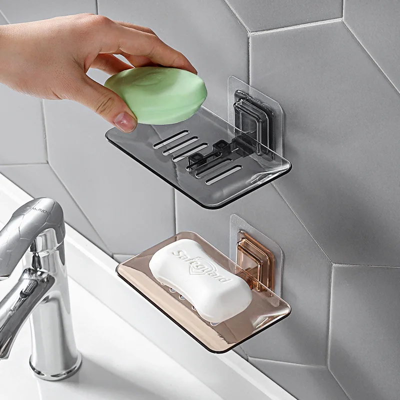 Soap Dishes Drain Wall Mounted Soap Sponge Holder Storage Rack Bathroom Organizer Soap Draining Holder Kitchen Hanging Soap Box