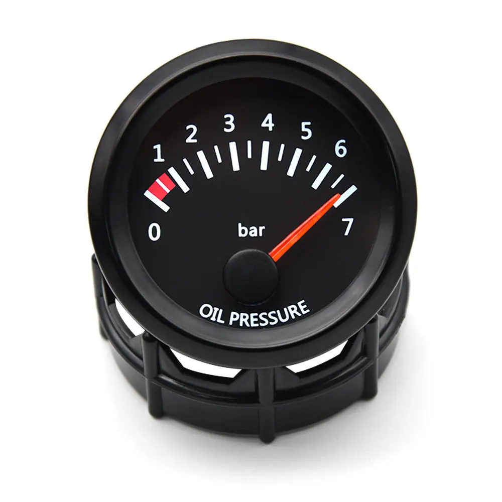 2 "52mm 12V Universal Auto Auto Öl Manometer 0-7Bar Öl Presse Gauge LED Meter mit Sensor für 12V Racing Gauge Schwarz Gesicht – Detail 3