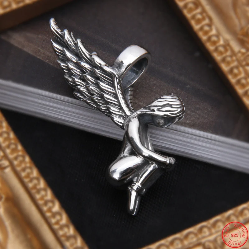 

S925 Sterling Silver Charm Pendants Little Wings Angel Guard Dangle 2021 Popular Jewelry Pure Argentum Men's Women' Amulet