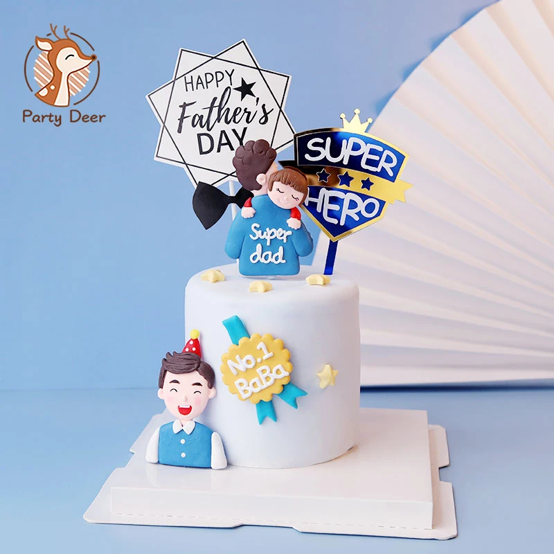 Super Dad NO.1 Daddy Happy Father's Day Cake Topper for Dad's man Birthday Party Decorations Baking Supplies Love Gifts