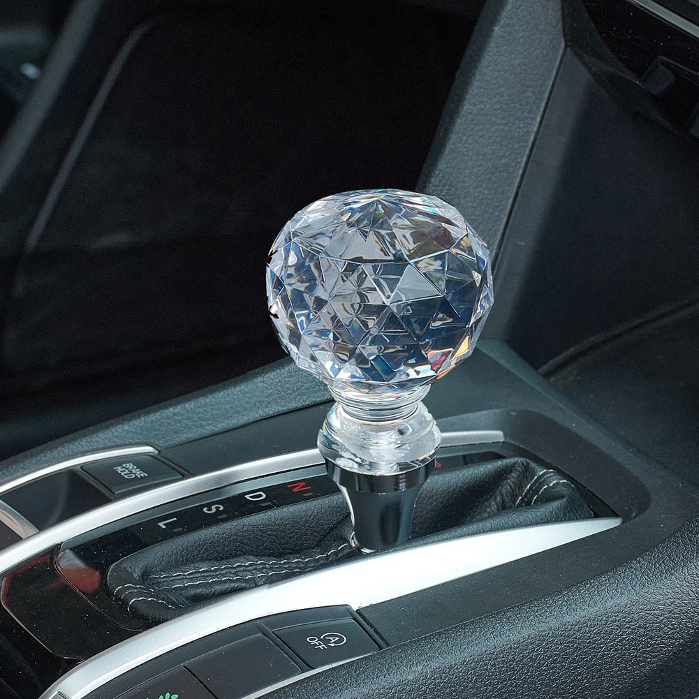 Crystal Diamond Style Manual Automatic Gear Stick Shifter Acrylic Shifter Knob Car Shift Lever Fit for Most Transmission Vehicle