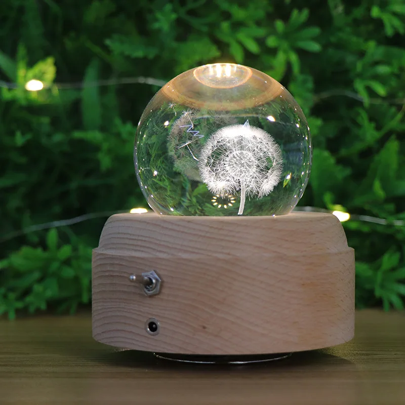 3D Vintage Crystal Ball Rotating Music Box Luminous with Projection LED Light for Girls Birthday Xmas Gift Home Décor