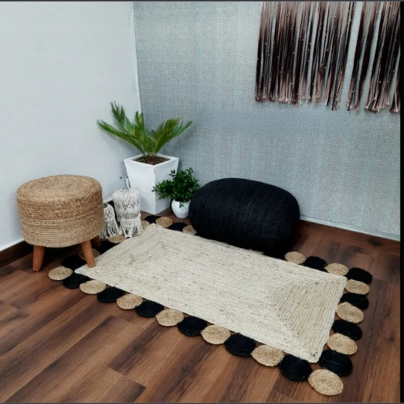 

Rug 100% Natural Jute Braided Reversible Rectangle Rug Hemp Carpet Modern Home Living Area Rug