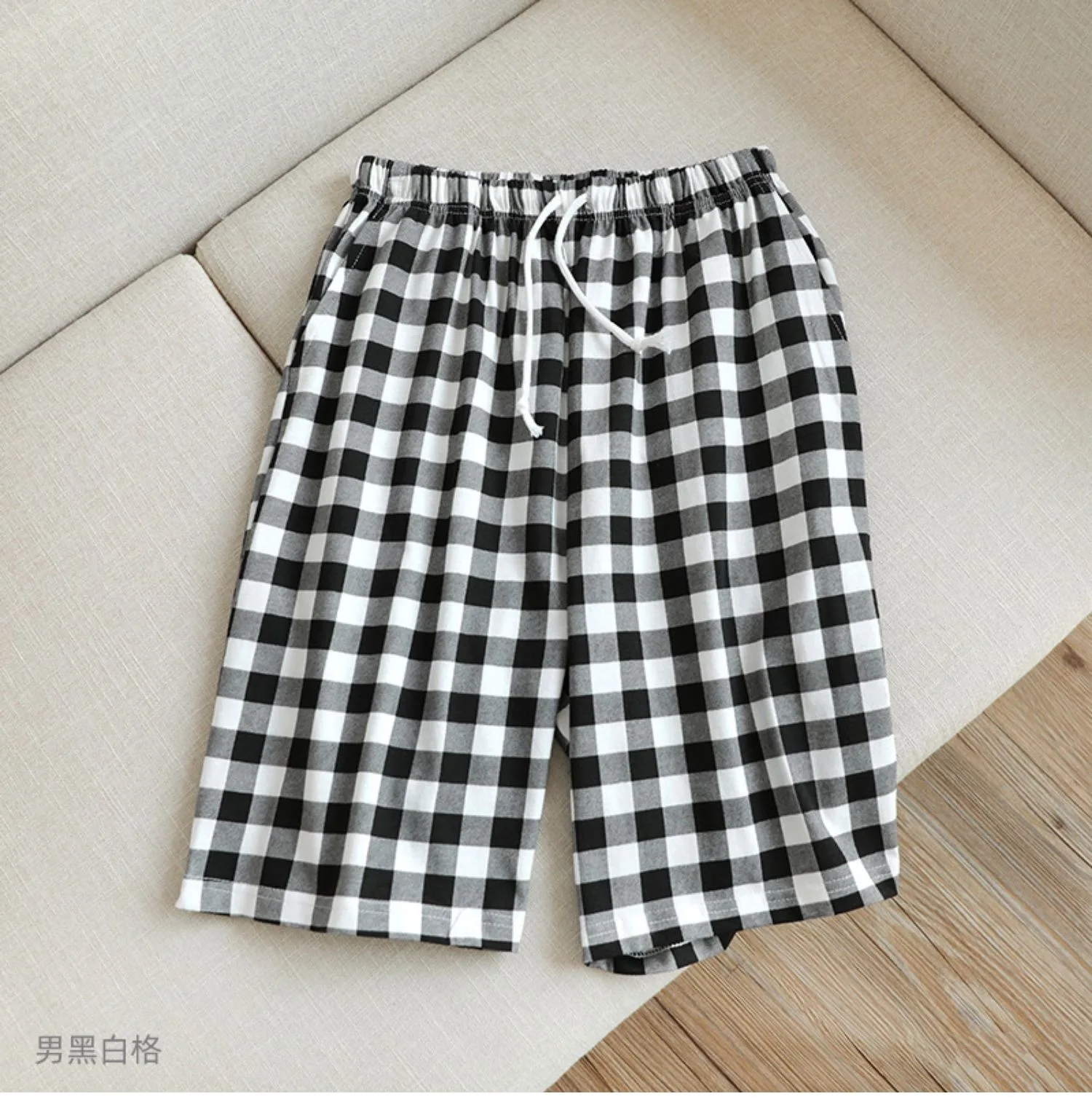 Manufacturer Directly Sells Lovers\' Summer 100% Cotton Plaid Home Pants Elastic Waist Sleep Bottoms Women and Men Pajama Shorts