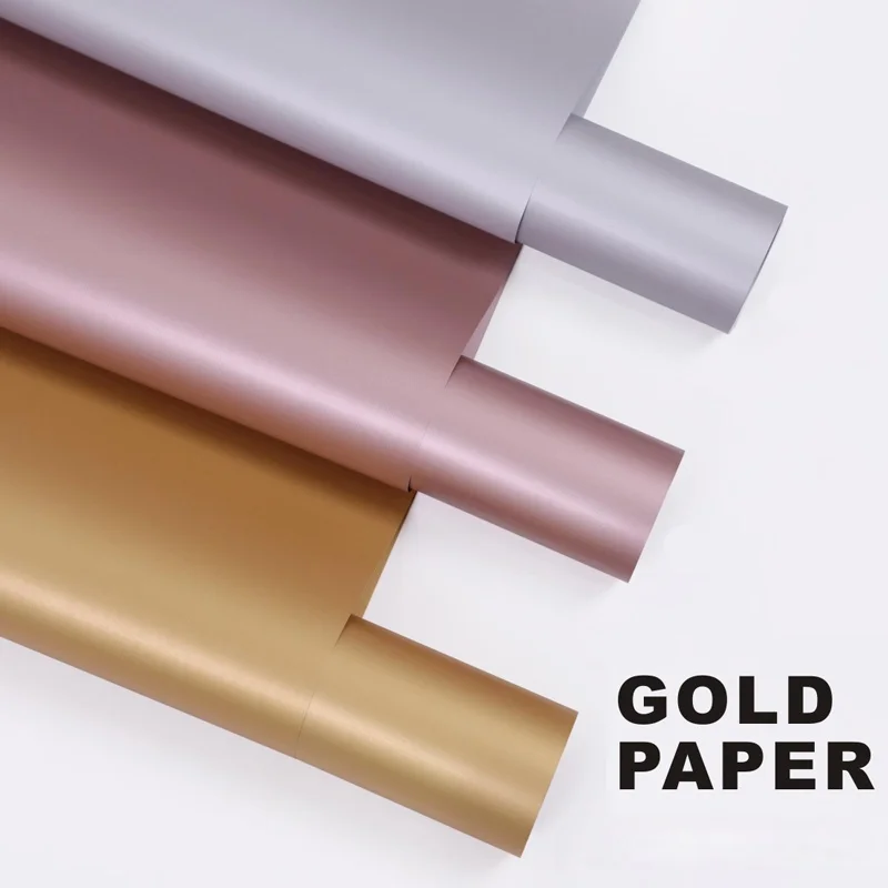 18pcs Flower Wrapping Paper Double-sided Gold Paper Pearlescent Waterproof Craft Paper Rose Bouquet Floral Wrapping Material