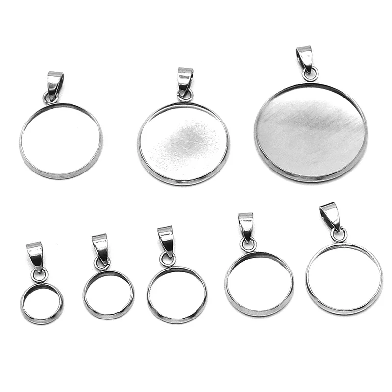 10pc/lot Stainless Steel Cabochon Cameo Bracelet Charms ForJewelry Making Necklace Pendants Findings Bases Tray Blank Diy Bezel