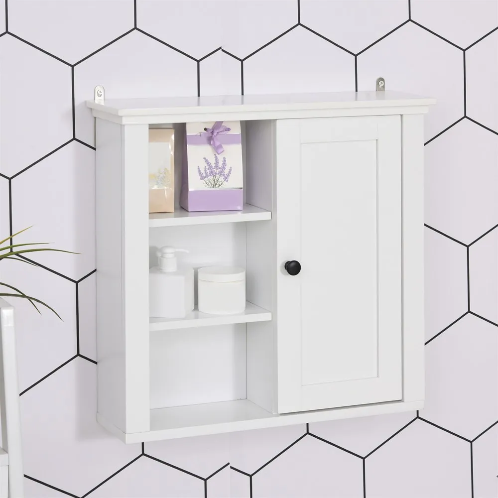 HOMCOM Armario Baño con 3 Niveles Abiertos 1 Puerta Antivuelco 53x14,5x50,5cm