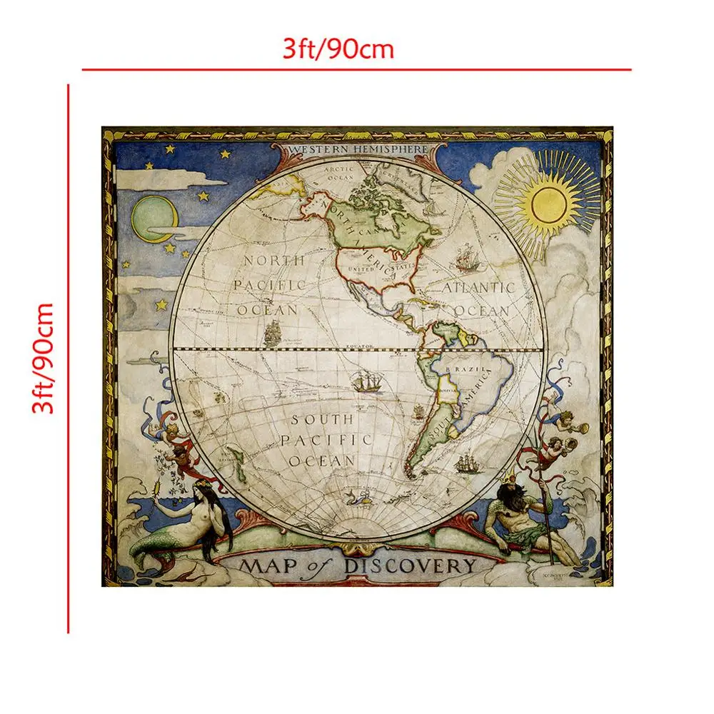 Stile medievale Carta Decorativa 90x90cm Semplice Non-tessuto No-fading Mappa Del Mondo Per I Bambini e bambini