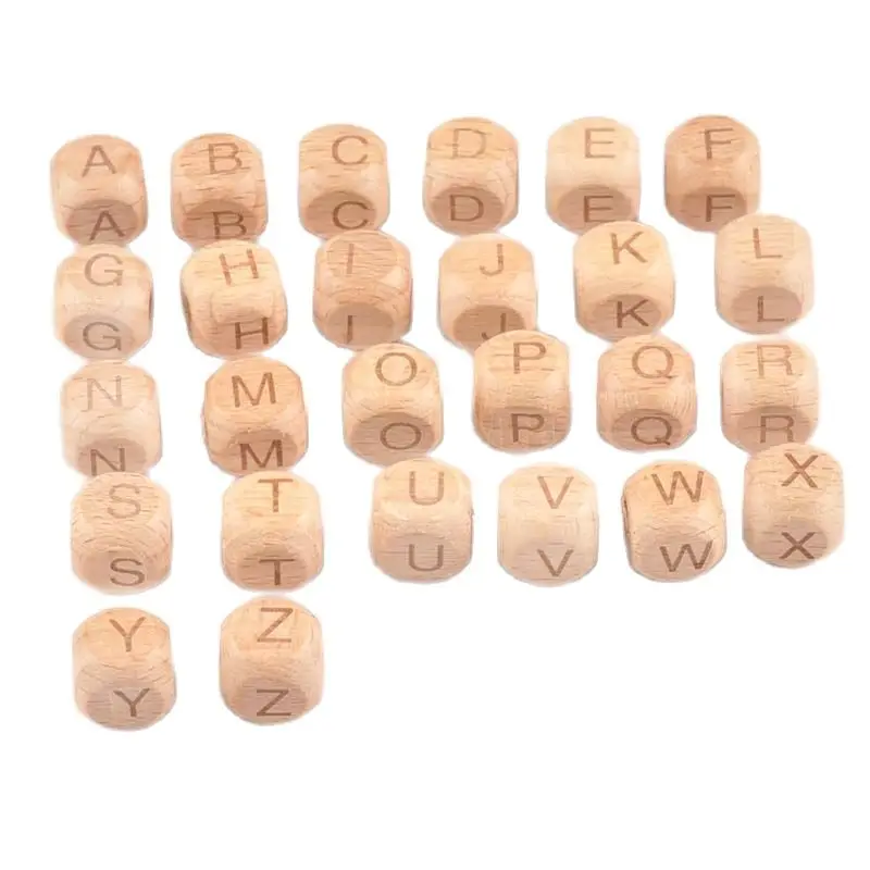 26pcs Natural wooden Four sides engraving  Alphabet/Letters square Beads Pony Beads For Jewelry Making 10/12mm MT2107X