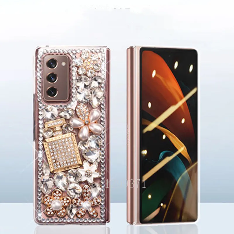 Luxury Fashion DIY Flower Crown bottiglia di profumo Full Bling Crystal Diamond Case Cover per Samsung Galaxy Z Fold 6 5 4 2 3 5G