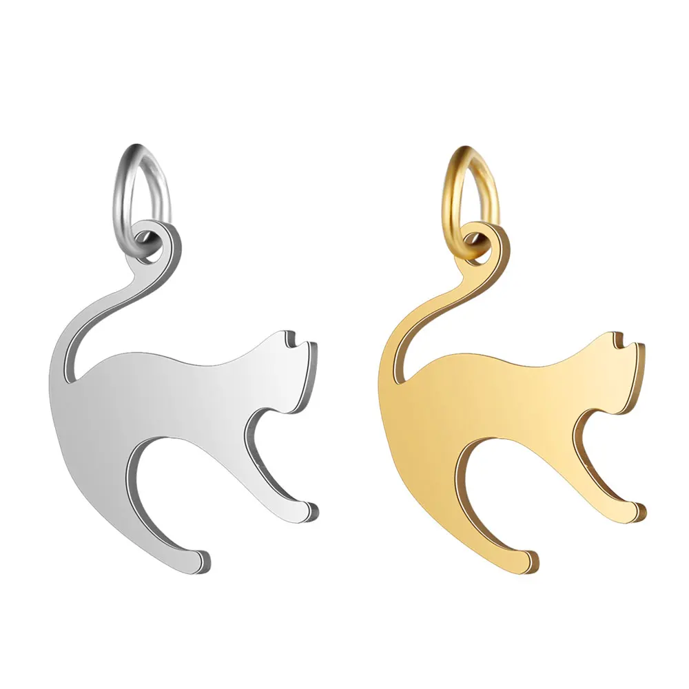 10pcs/lot diy cat on moon stainless steel charm pendant wholesale heart running cats bear jewelry bracelet connector charms