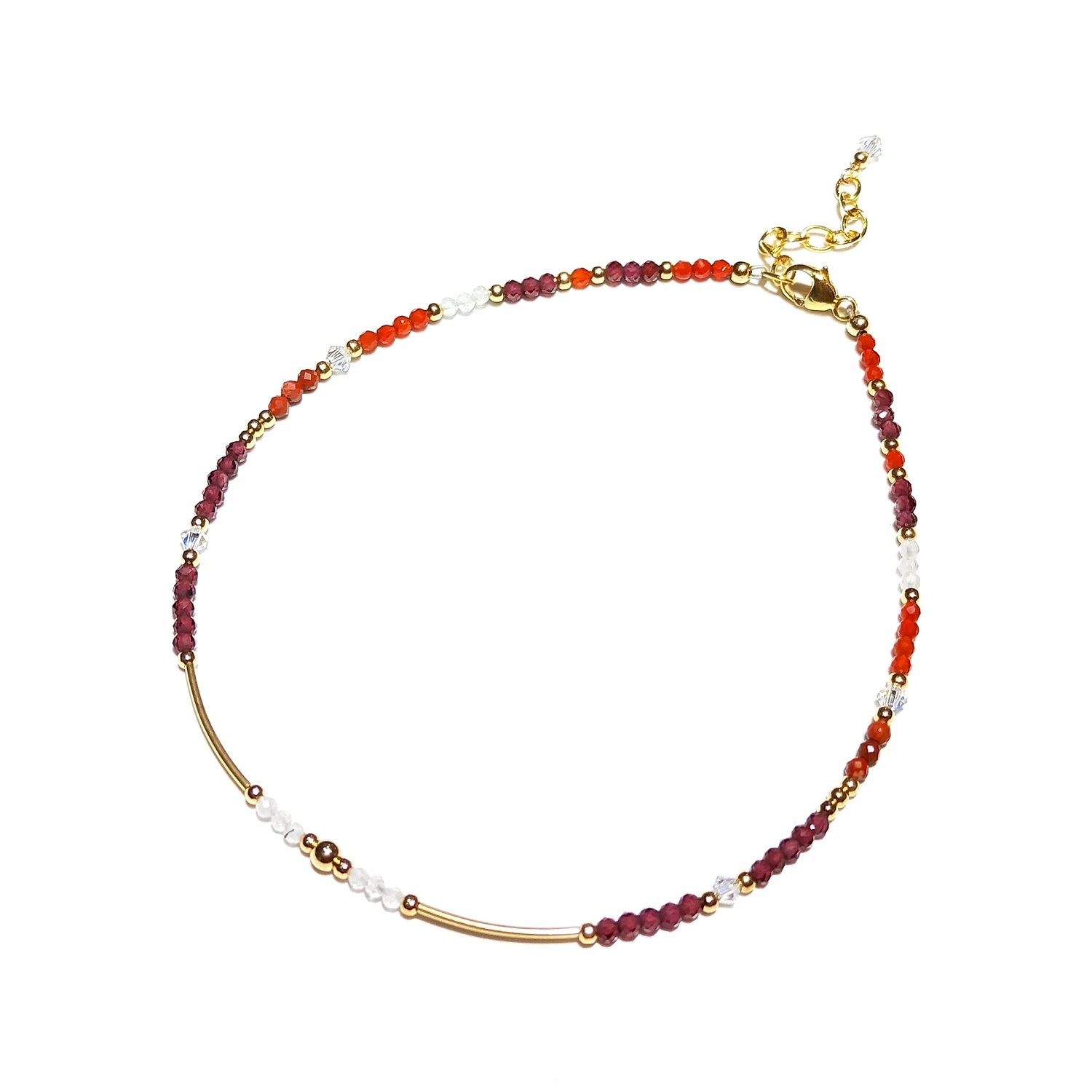 Lii Ji Carnelian Garnet Moonstone Red Jasper 14K Gold Filled Beaded Anklet 24+3cm Crystal Handmade Jewelry For Women Gift