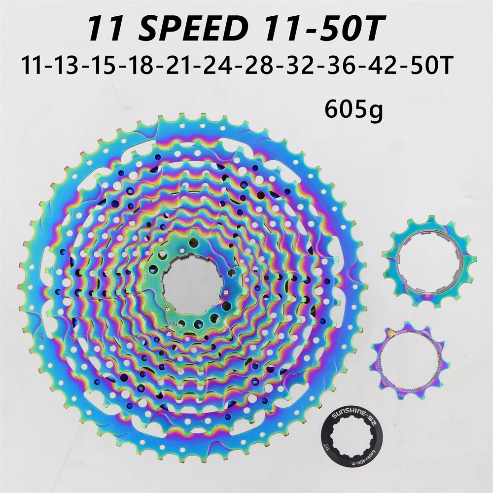 SUNSHINE Colorful MTB Cassette 11/12 Speed 11-50T Bike Freewheel Rainbow Bicycle Sprocket for SHIMANO/XD 12 Speed